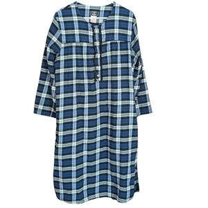 Ashford and Brooks Flannel Nightgown Blue Plaid Long Sleeve Pockets Womens Large